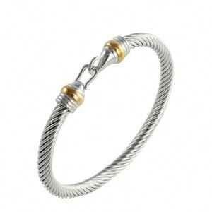 Cable twist hook closure gold and silver mixed metal bracelet